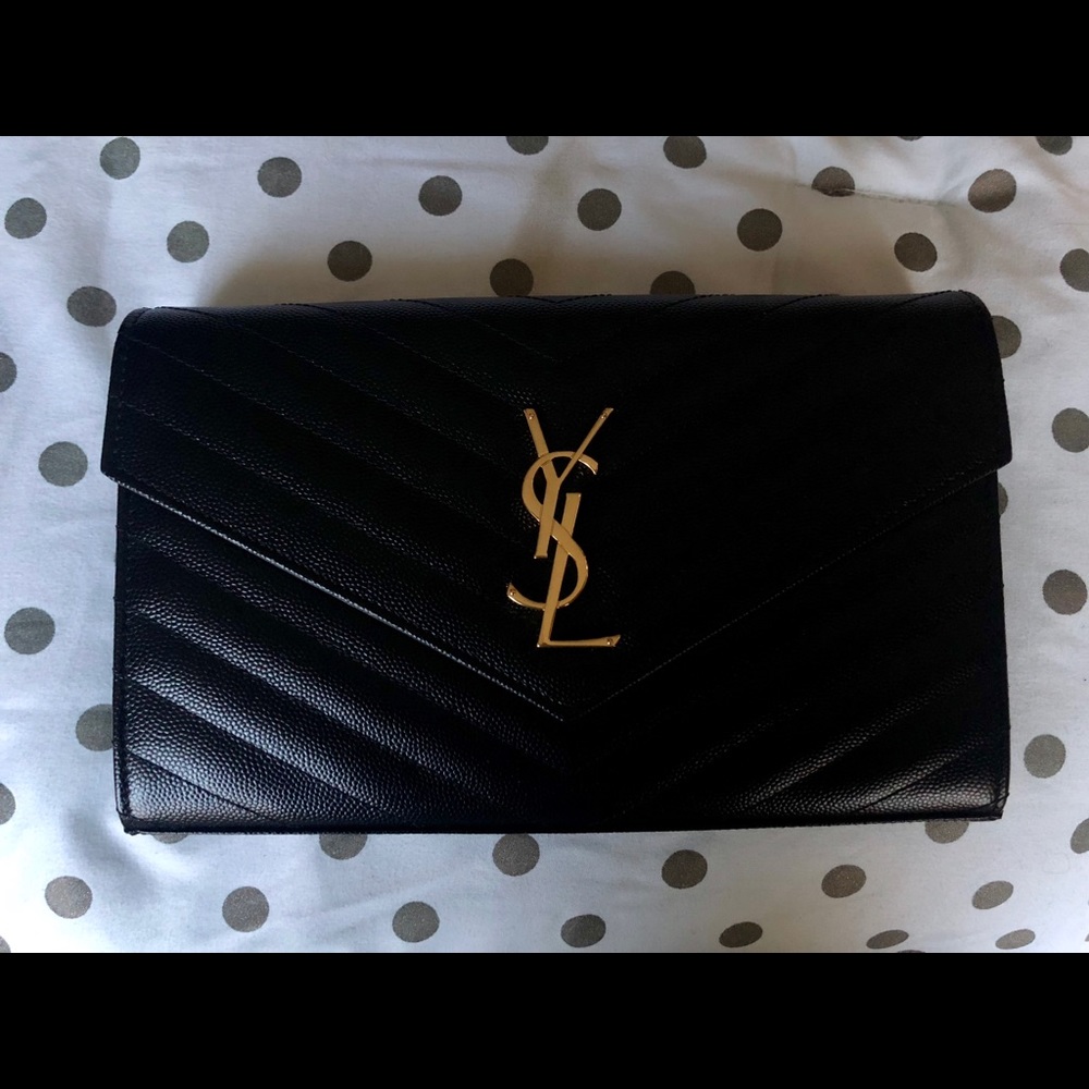 YSL MONOGRAM CHAIN WALLET IN EMBOSSED LEATHER